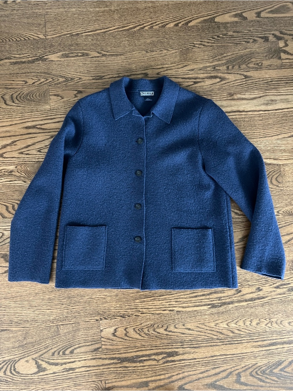 Lands' End Navy Button-Front Boiled Wool Jacket